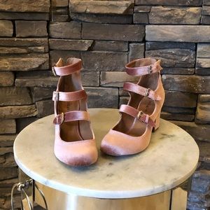 Dusty Rose velvet maryjane heels